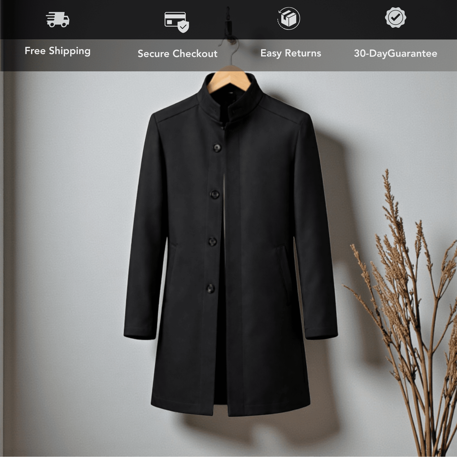 Men’s Stand Collar Trench Coat – Premium Autumn - The Crew