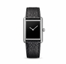 CILOA retro tank square dress watch for men featuring a silver stainless steel case, minimalist blank black dial, and a black pebbled leather strap
