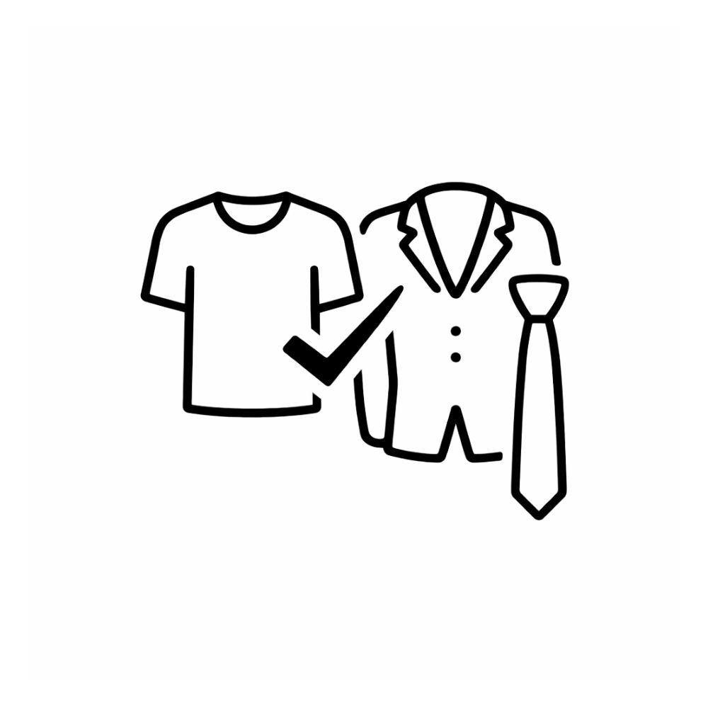 Icon showing casual and formal outfits representing an easy-to-style men’s trench coat.
