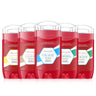 Five red Flora Ruby High Endurance aluminum-free deodorant sticks including Bergamot, Sandalwood, Pure Sport, Freshing, and Cedarwood