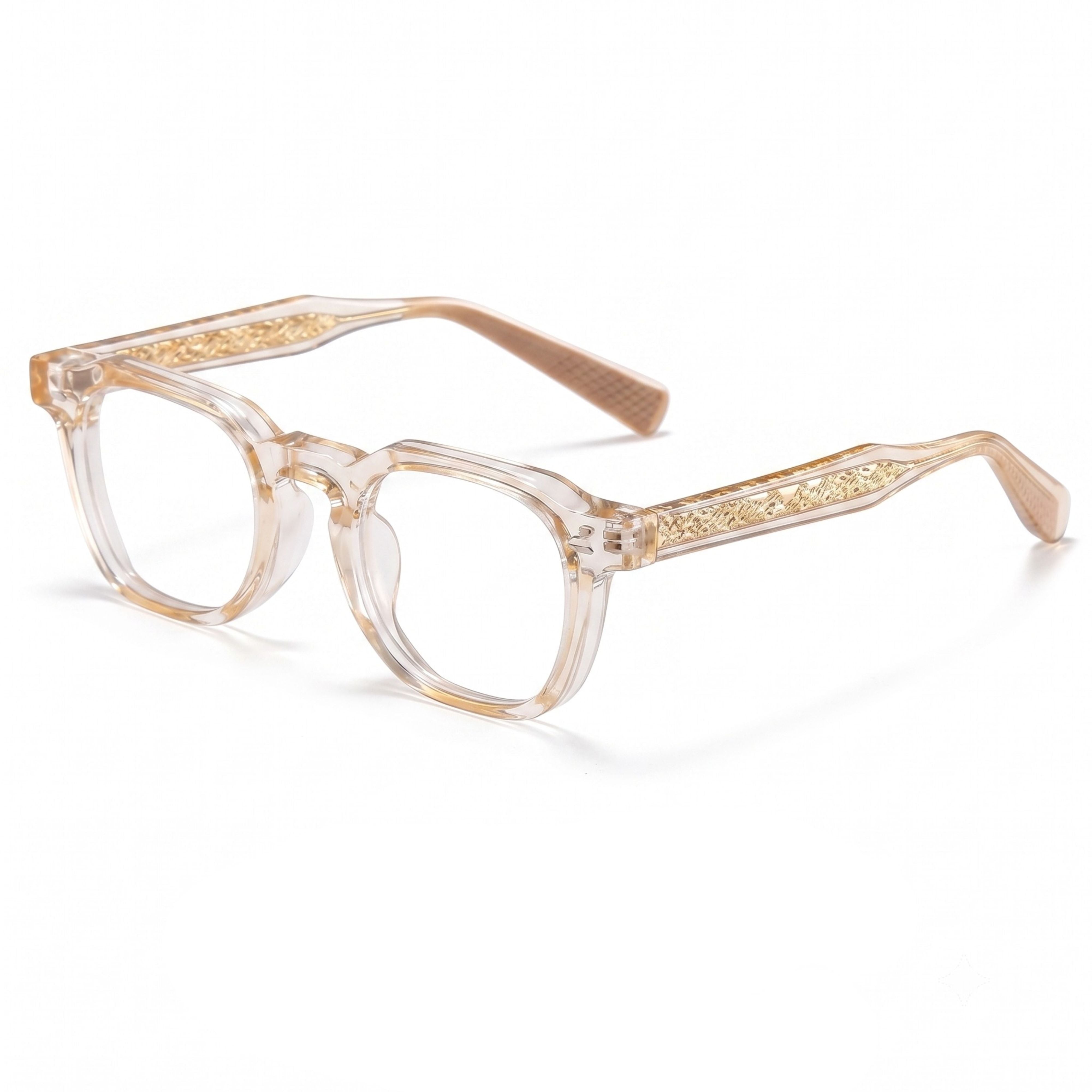 Modern eyeglasses featuring a dark green to clear gradient frame.