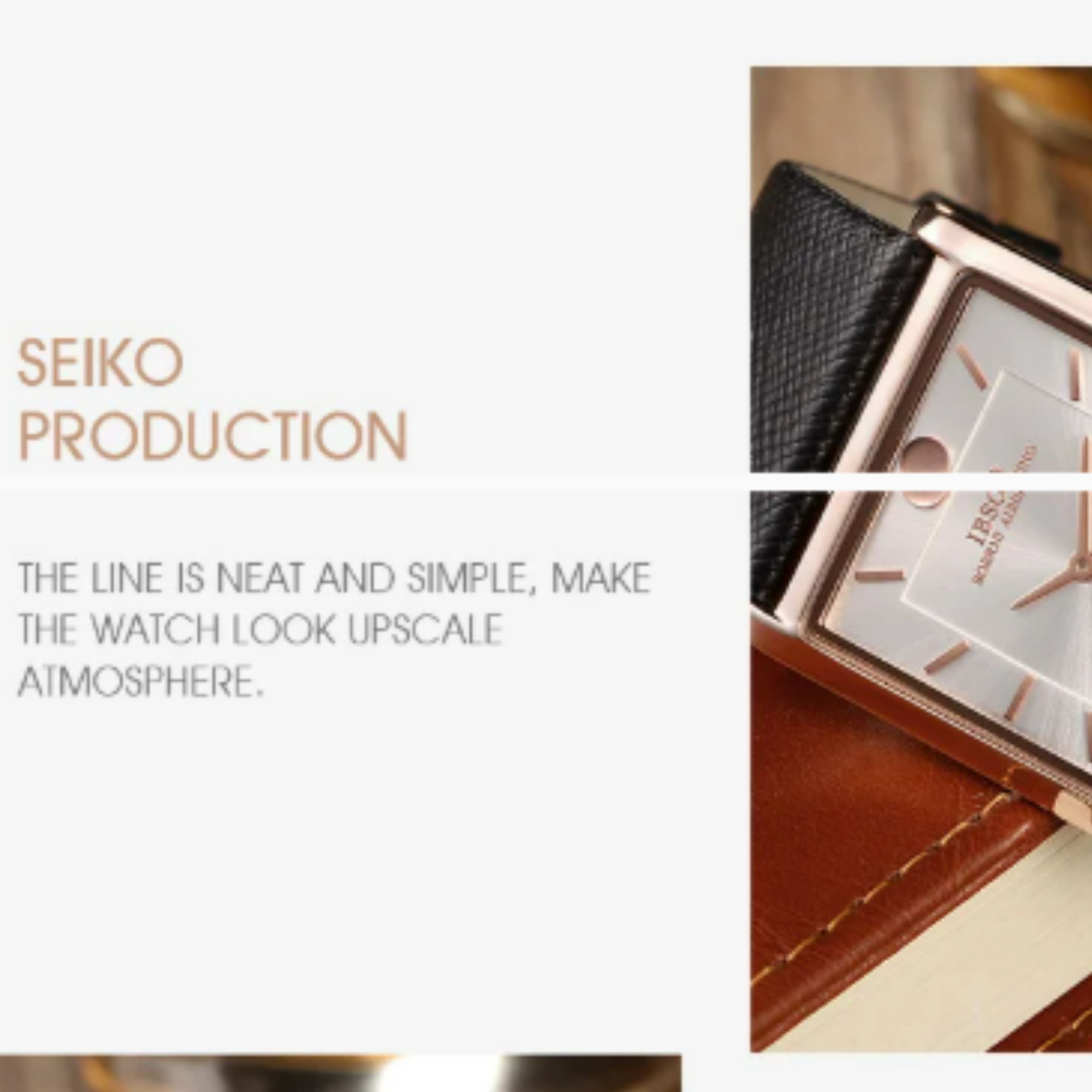 Brand story slide with the heading Series Production, emphasizing the simple and elegant aesthetic of IBSO wristwatches