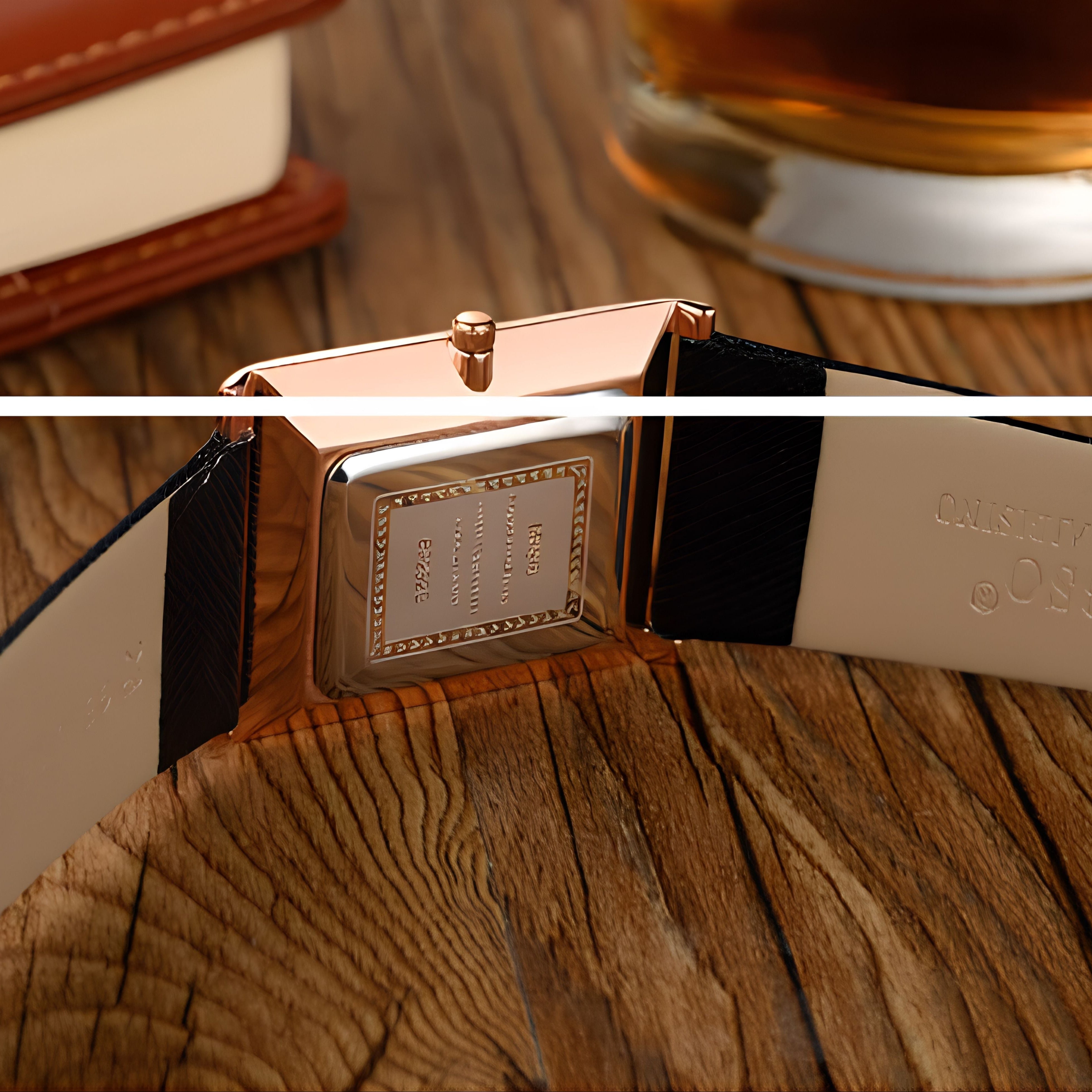 Rear view of the IBSO rectangular watch showcasing the stainless steel case back, crown placement, and clean strap attachment design