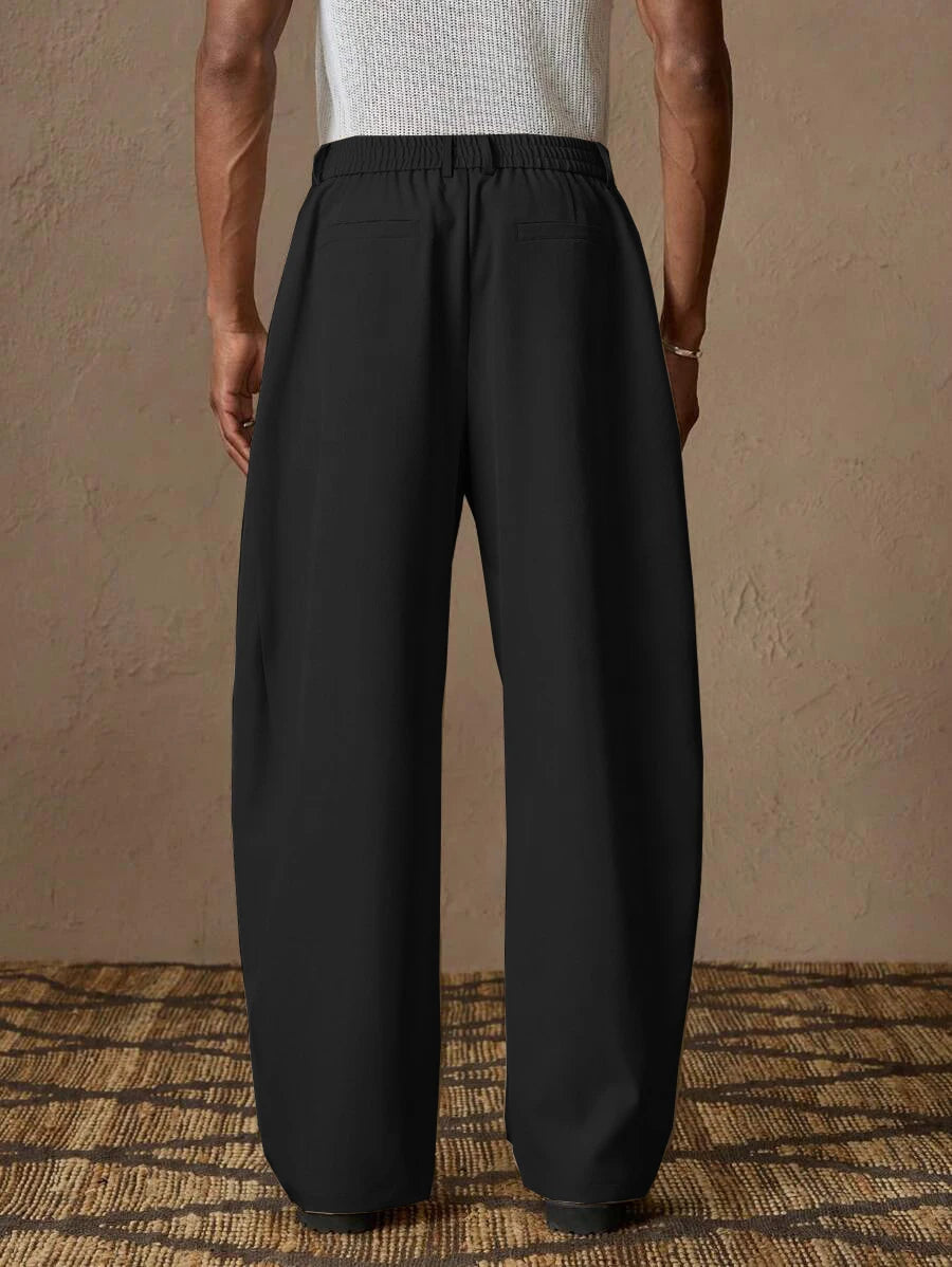 Back view of men's business casual black trousers showing the premium fabric and fit