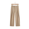Front view of men's Italian style high waisted suit pants in Savona Khaki on a wooden hanger