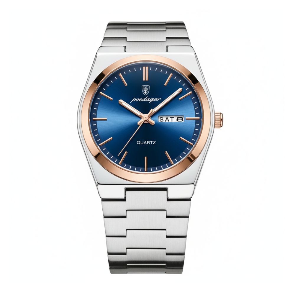 POEDAGAR 930 Luxury Casual Watch Blue Dial Front – The Crew