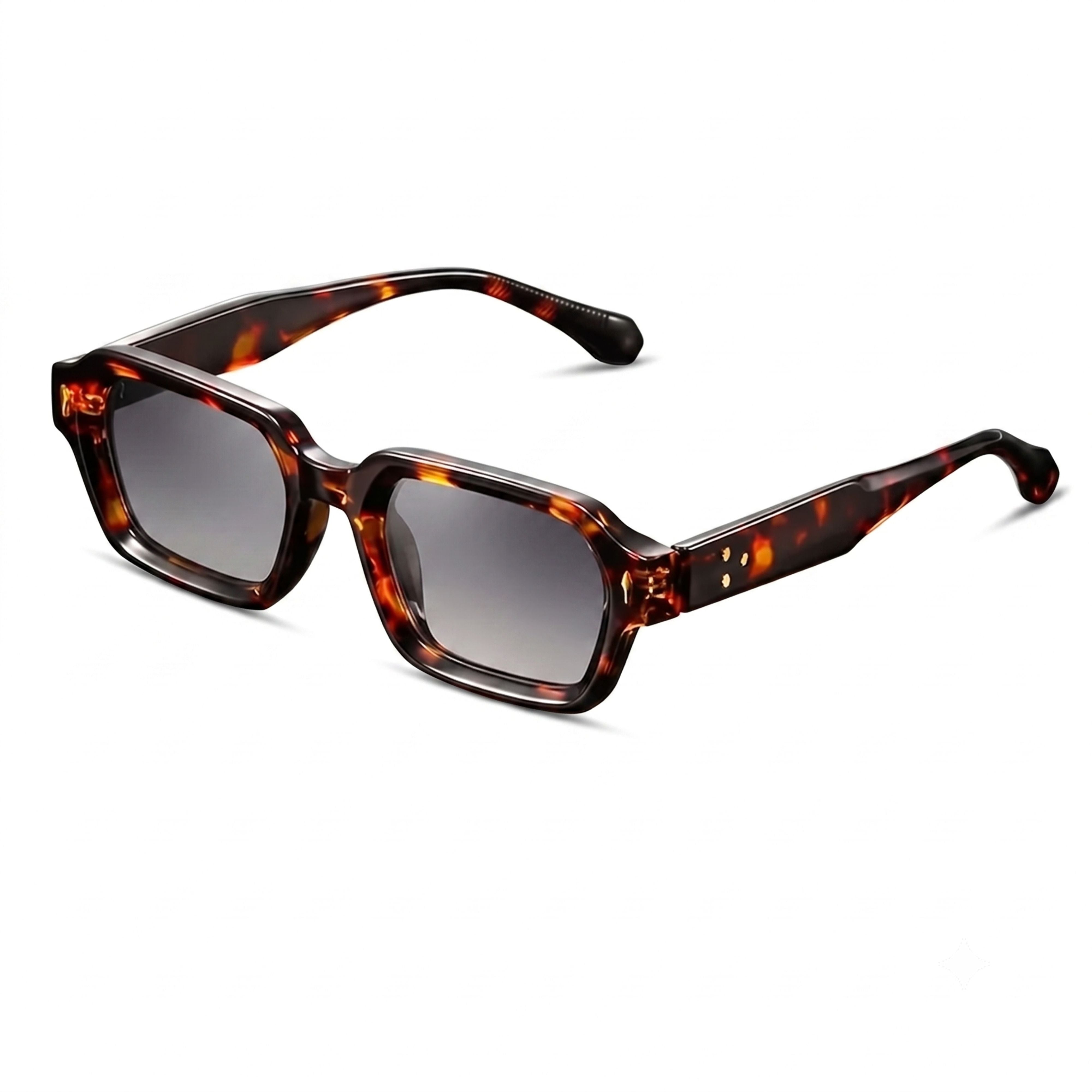 Retro chunky rectangular sunglasses featuring a full tortoiseshell acetate frame and dark grey lenses.