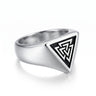 S925 sterling silver signet ring featuring a black oxidized Valknut Viking triangle symbol on a white background.
