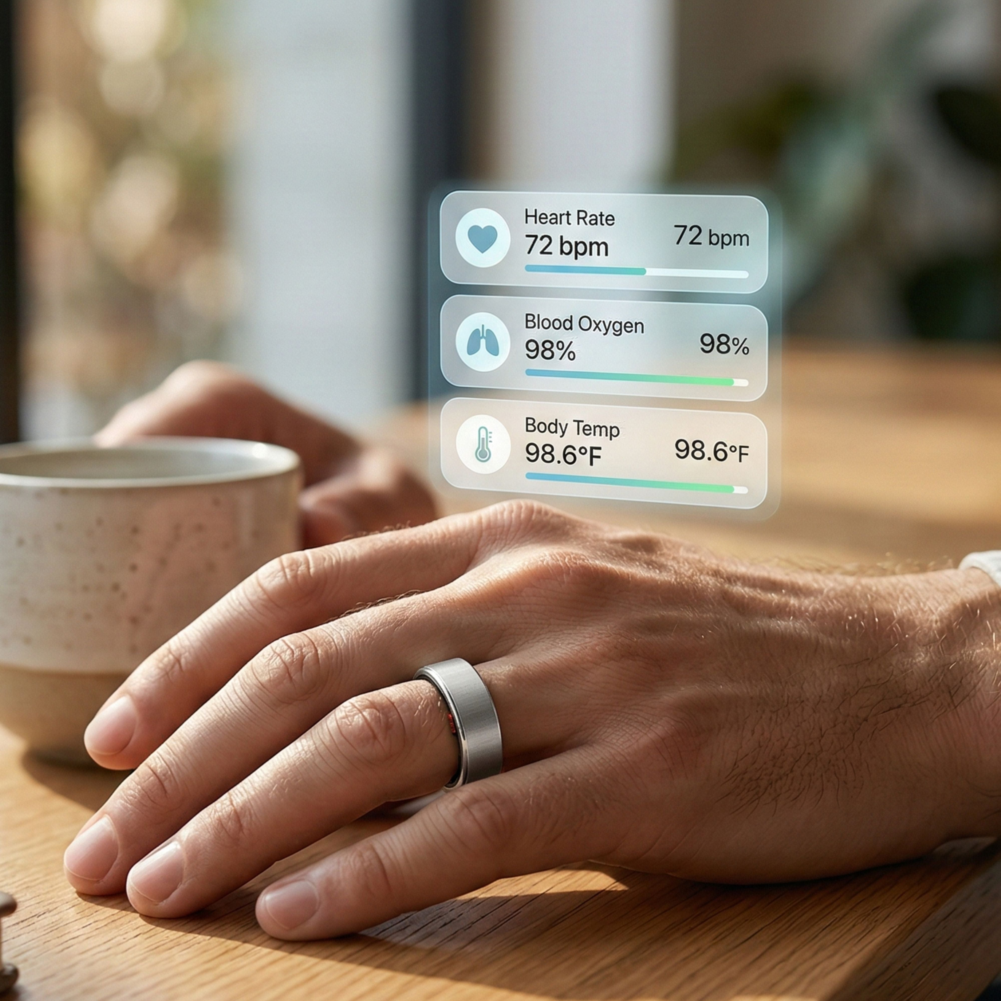 Smart health ring tracking daily activity, steps, calories and fitness performance