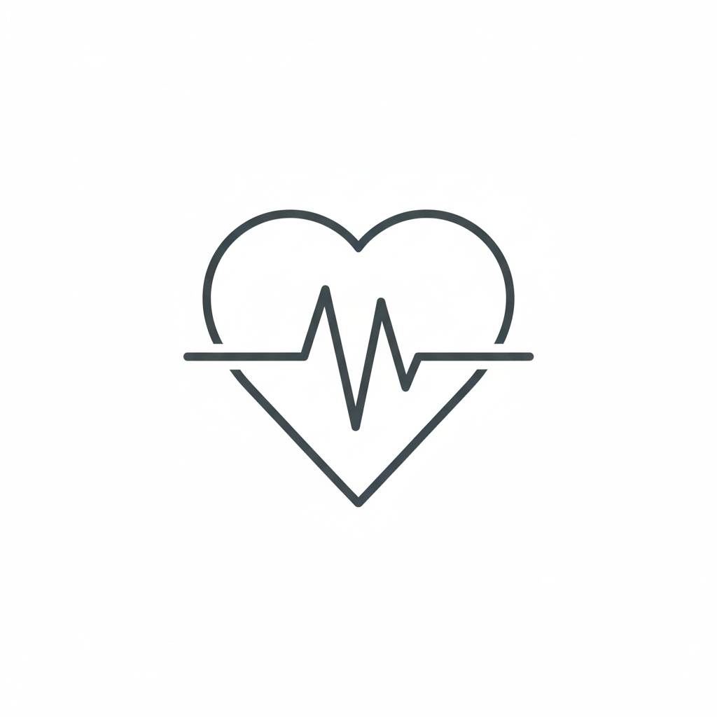 Minimalist heart icon with pulse line representing ECG and PPG precision health sensors for heart rate monitoring