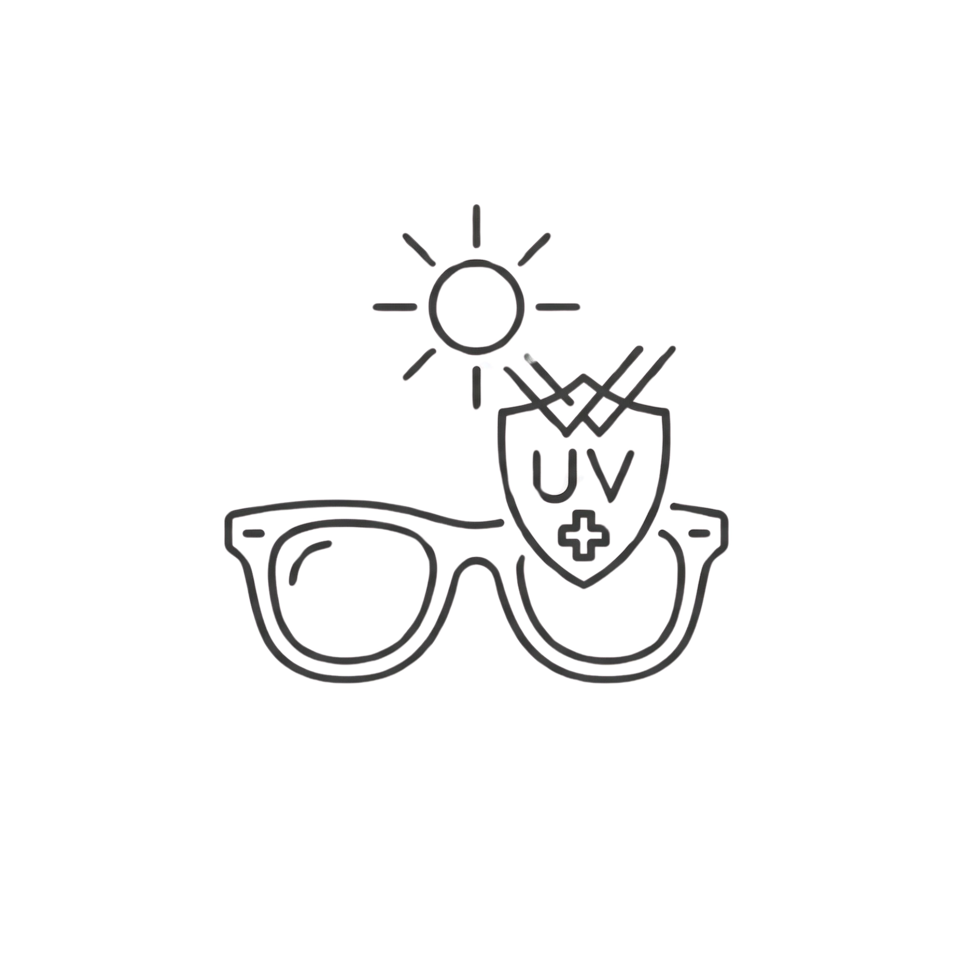 Minimalist icon showing sunglasses protecting from sun UV rays