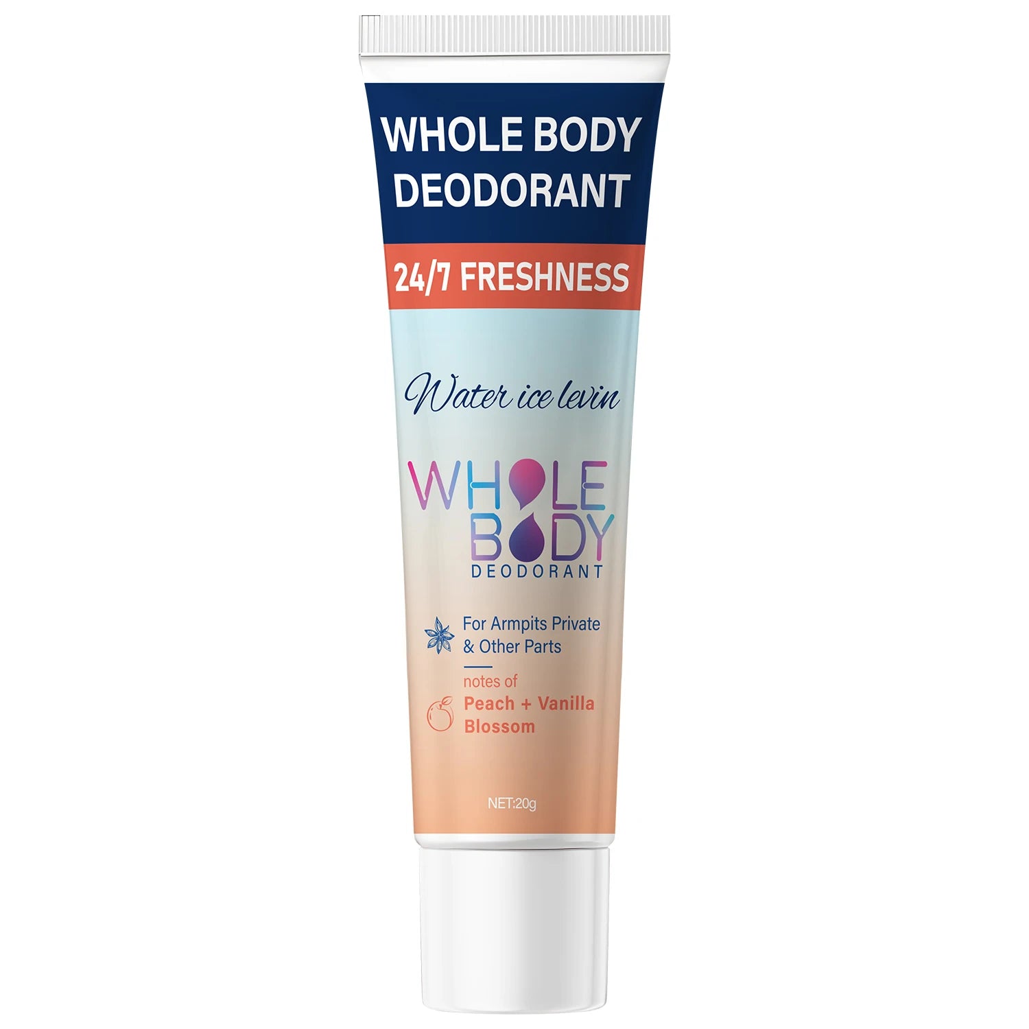 Front view of Water Ice Levin Whole Body Deodorant tube for armpits and private parts.